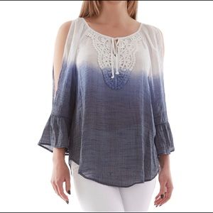 BCX tie neck crochet trim top size M